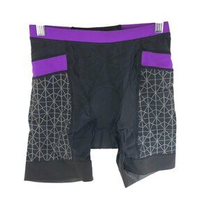TYR Womens 6 Inch Competitor Tri Shorts Triathlon Padded Grippers Black Purple M